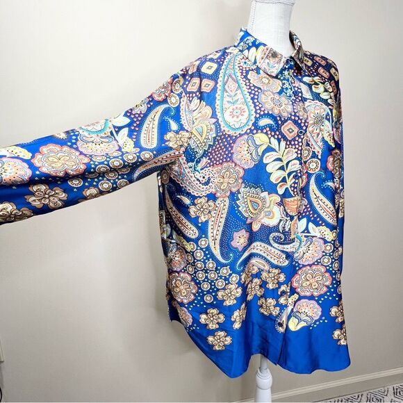 Nasty Gal Paisley Print Oversized Button Down Shirt Cobalt US 10 - Picture 4 of 12